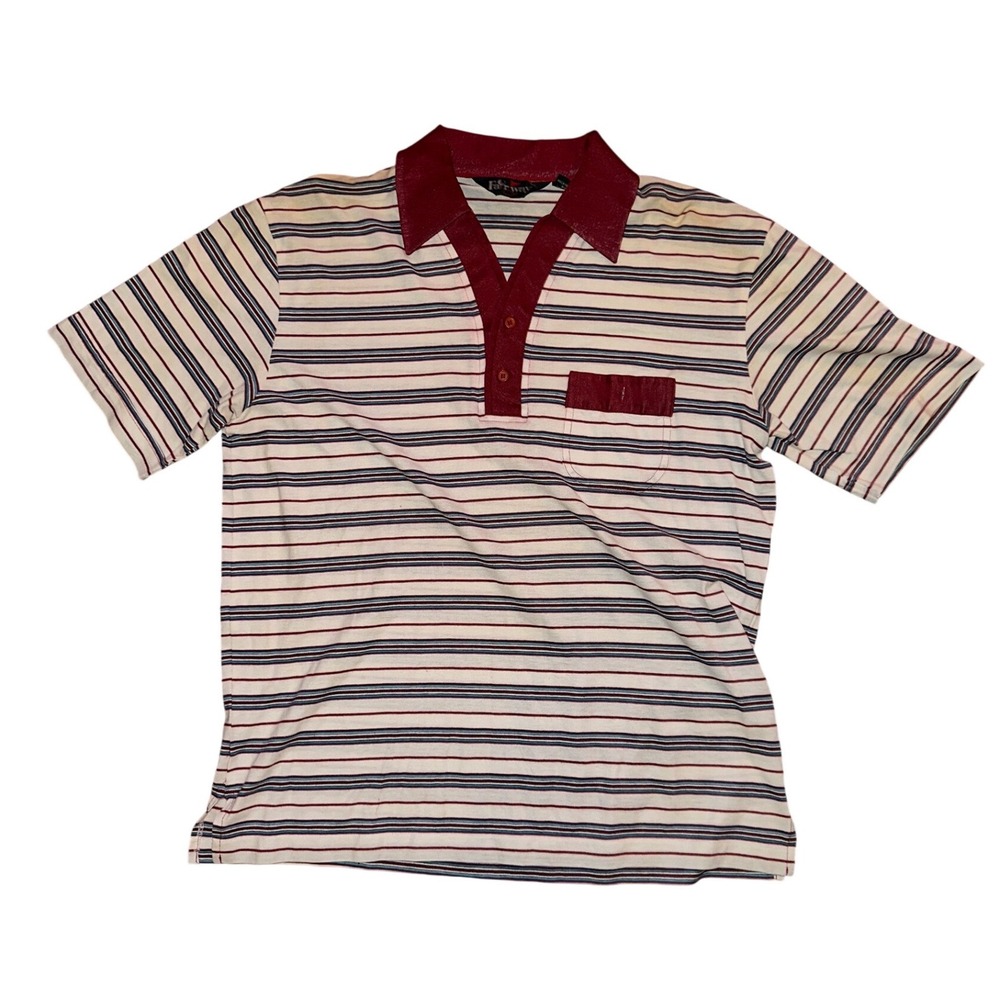 Vintage Fairway Mens Striped Golf Polo Shirt Burgundy White Blue Large WPL 9678